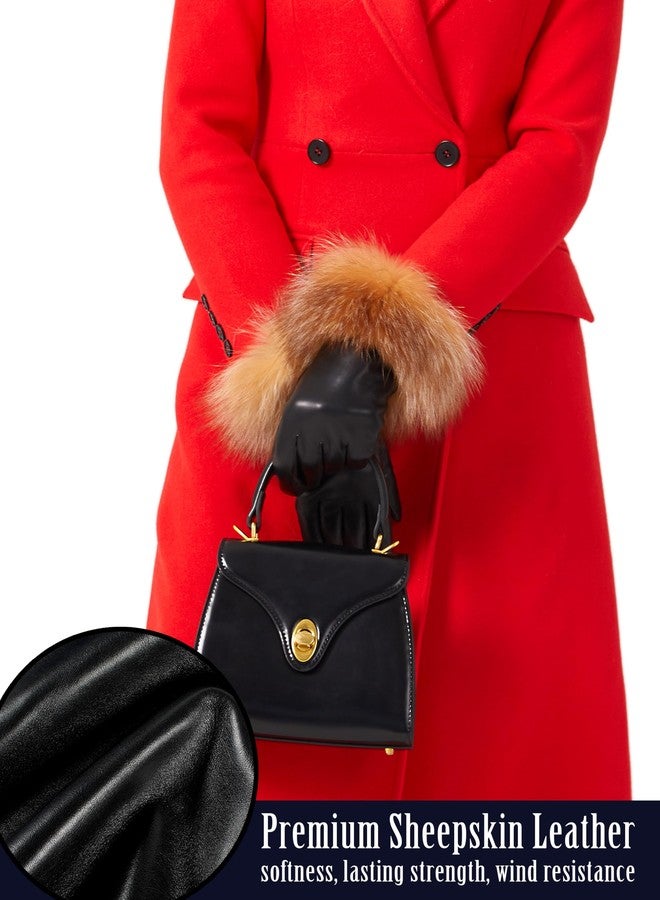 VIKIDEER Super Warm Fur Lined Leather Gloves Women Raccoon Fur Cuffs Luxurious Touchscreen Texting Driving Black Medium - Image 4